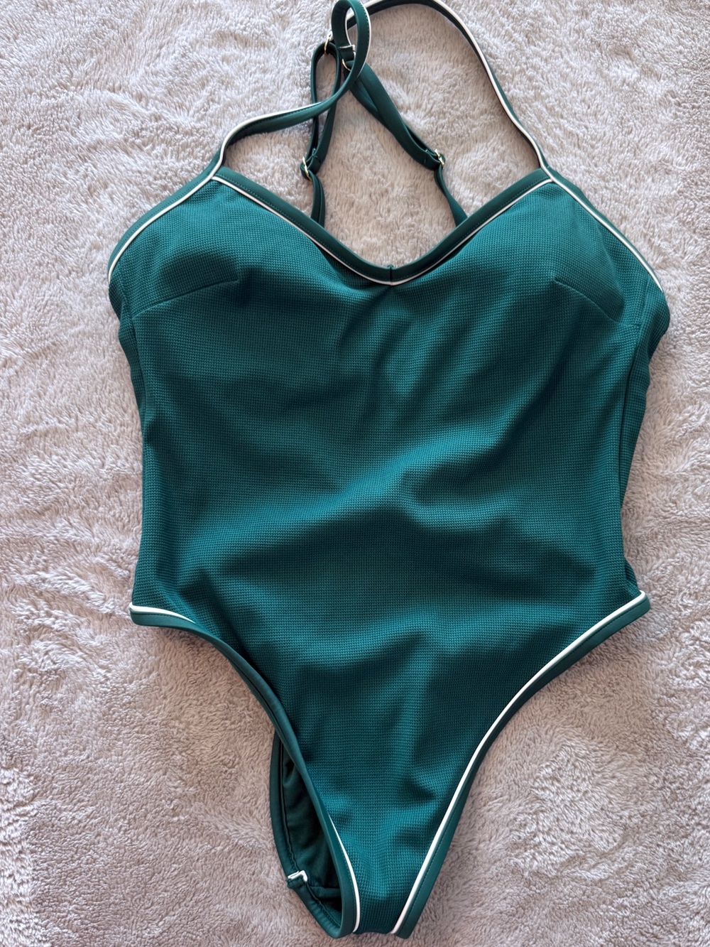 Shade & Shore Women's Size M (8-10) Green One-Piece Swimsuit | White Trim